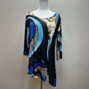 Caribe Colorful Animal Print Asymmetrical Textured Top Size L